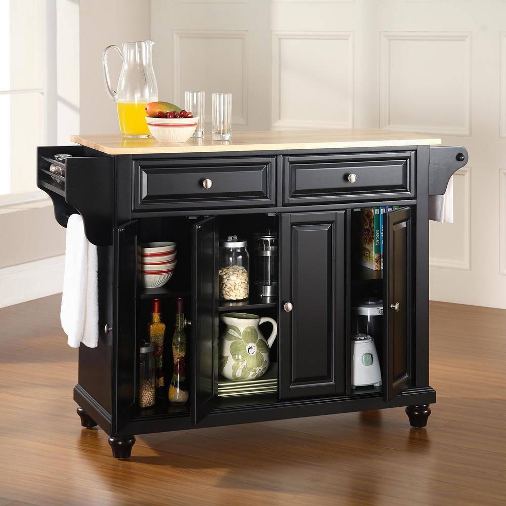 Crosley Furniture Cambridge Natural Wood Top Kitchen Island in Black