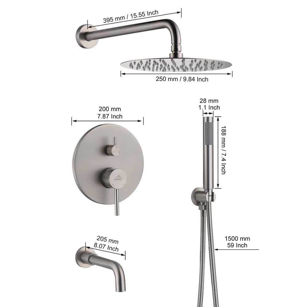 Luxury Wall-Mounted 3-Function Shower System Solid Brass Mixer Valve, 1.8 GPM Flow & Dual Showerheads with Rough-in Valve