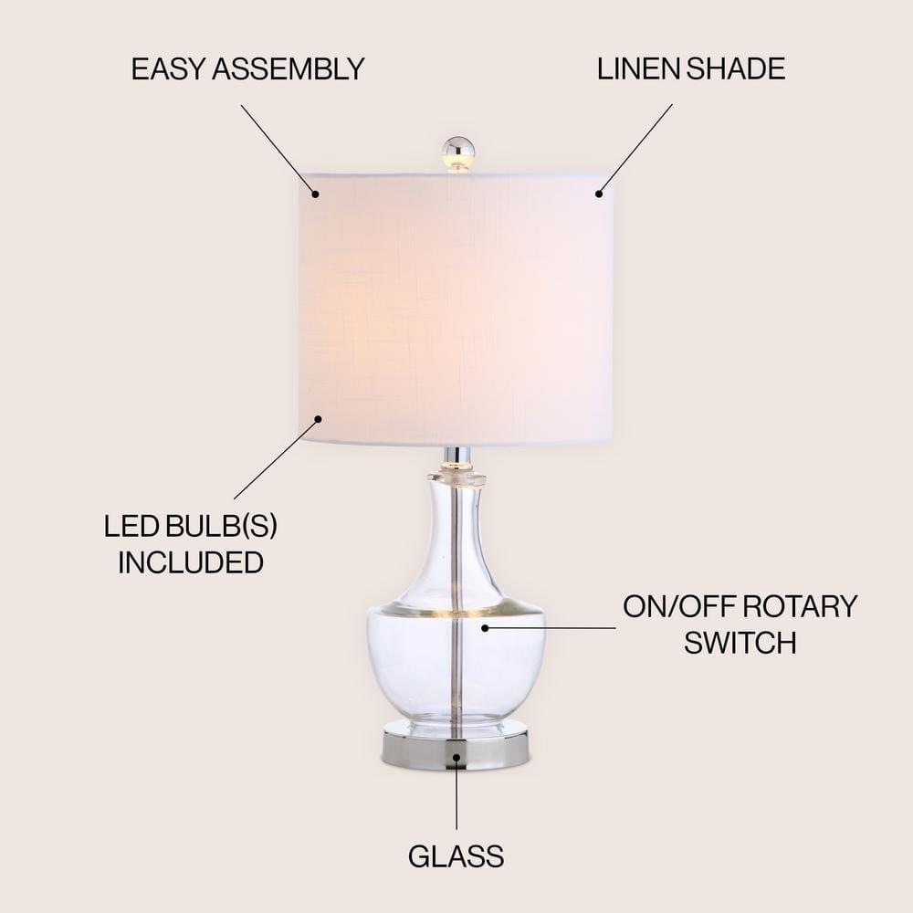 JONATHAN Y JYL1029A Colette 20" Mini Glass LED Table Lamp, Transitional, Glam, Global for living room, dinning room, bedroom, office Bulb Included, Clear