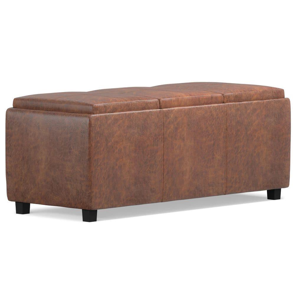 Simpli Home Avalon 42"W Upholstered Storage Ottoman with 3 Flip-Over Serving Trays