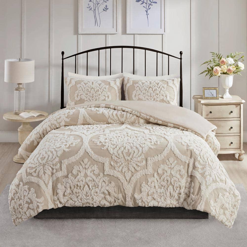 Viola Tufted Cotton Chenille Damask 3 Piece Comforter Set