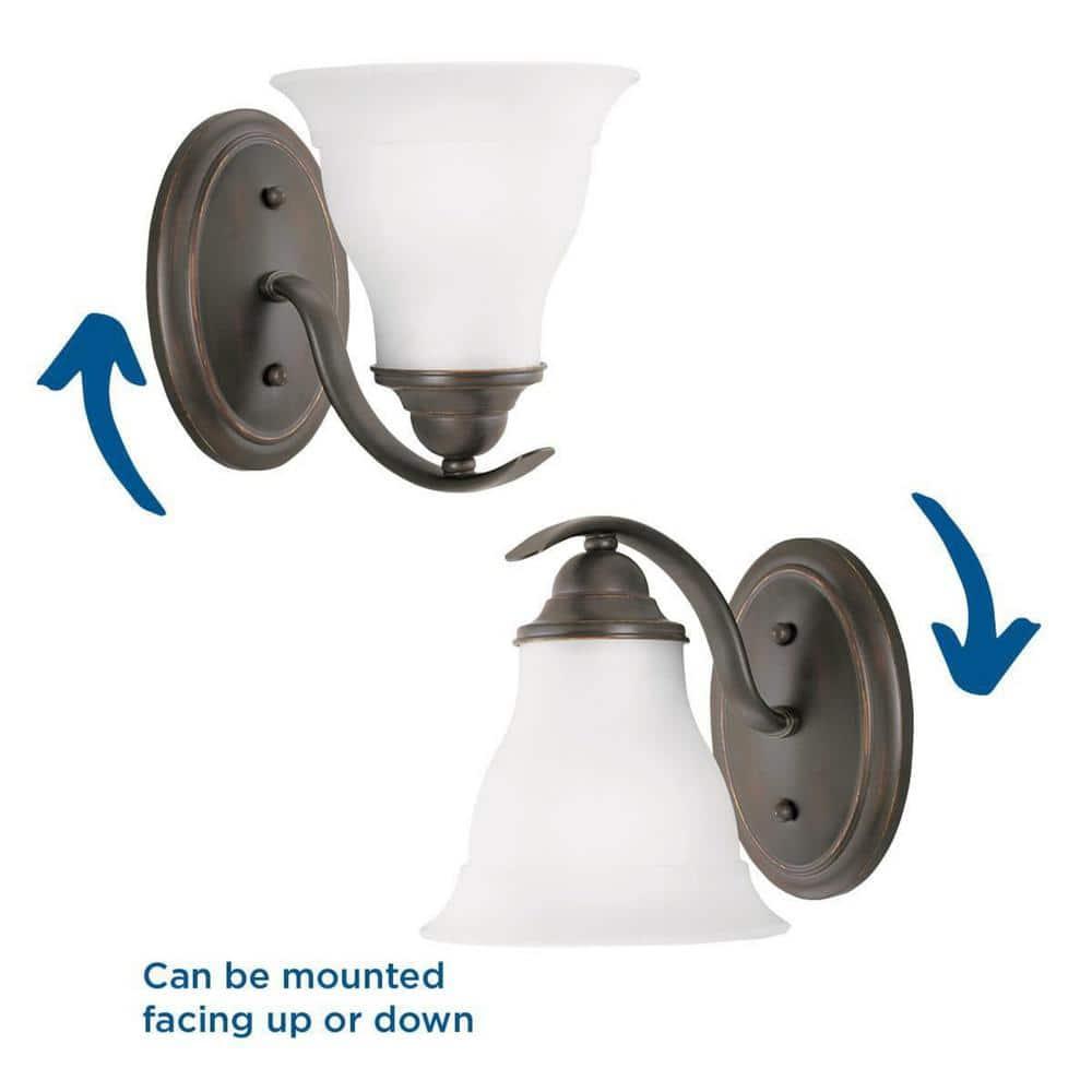 Progress Lighting Trinity 1-Light Bath Fixture, Ceramic, Antique Bronze, Etched Glass Shade
