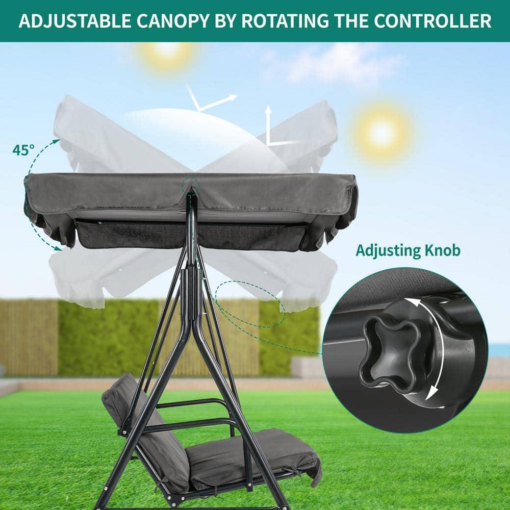 Costway Outdoor Patio Swing Canopy 3 Person Canopy Swing Chair Patio Hammock Black