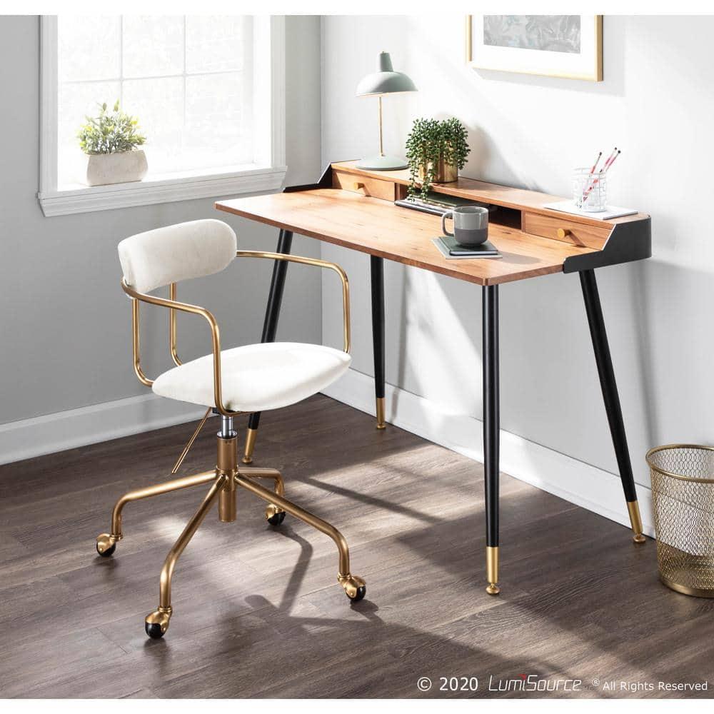 Cream Velvet Swivel Task Chair with Gold Metal Frame