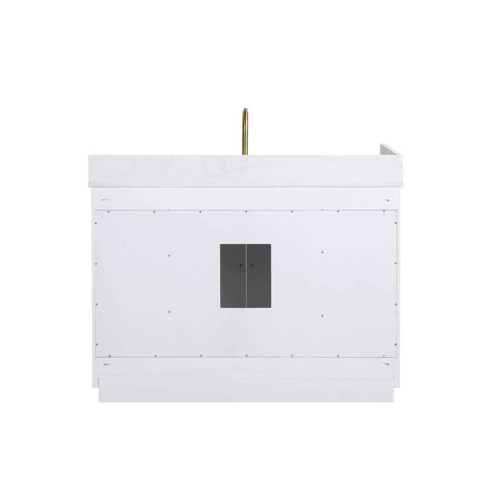 Gavino 48" Wood Vanity in White with Grain White Composite Stone Top and Mirror
