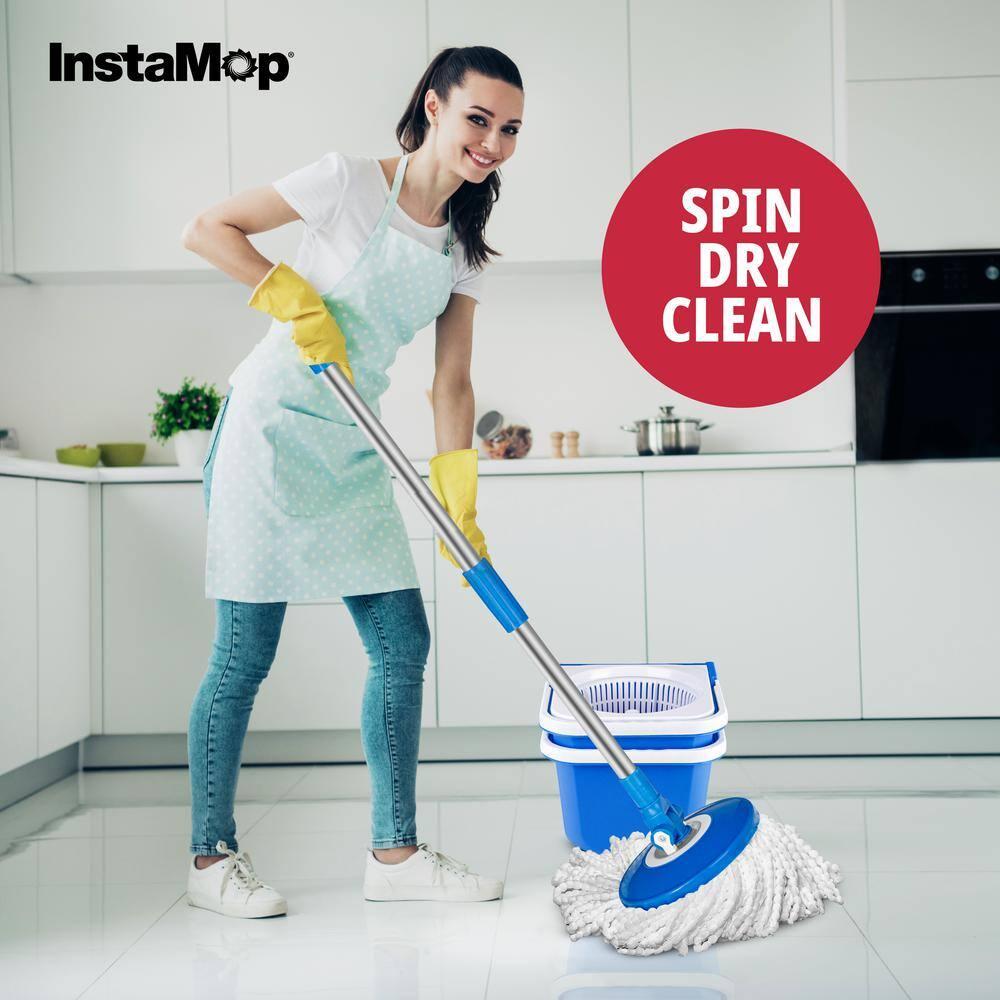 InstaMop Spinning Action Mop – Dual Bucket System with 100% Auto Spin Technology, 360° Swivel, Machine Washable Head
