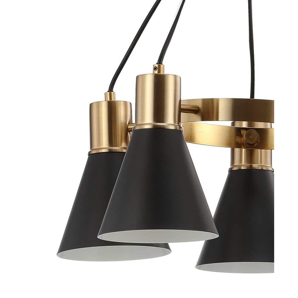 JONATHAN Y JYL6135A Markle 22" 5-Light Metal LED Chandelier, Contemporary, Transitional for living room, dinning room, bedroom, office Bulb Included, Black/Brass Gold