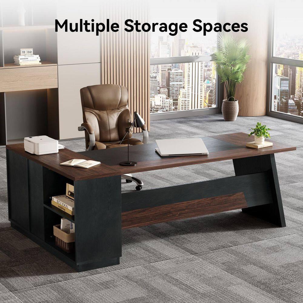 Tribesigns Modern 78" L-Shaped Executive Desk with Drawers and Lateral File Cabinet, Brown