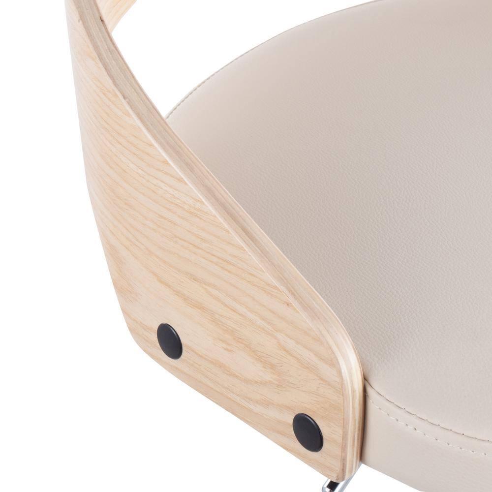 Cassis Mid-Century Modern Adjustable Barstool With Swivel In Natural Wood And Cream Faux Leather