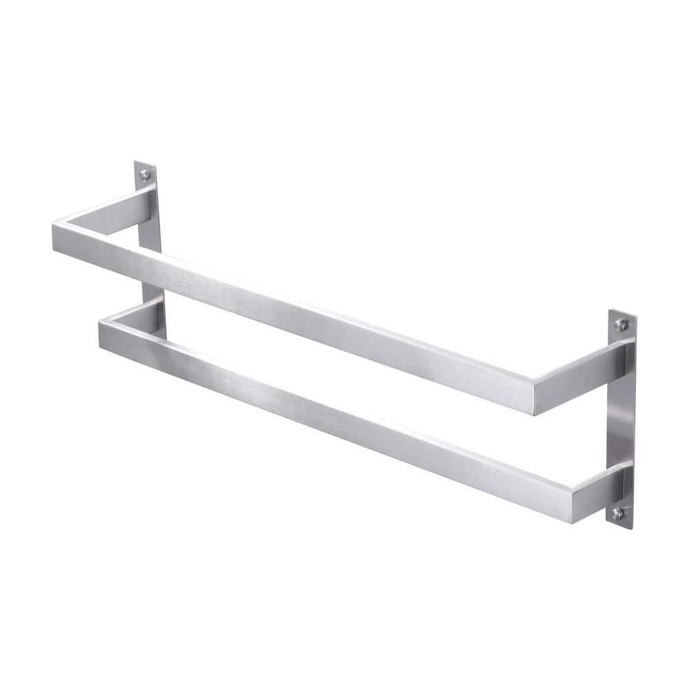 2-Tier Stainless Steel Wall Mounted Square Towel Rack With Concealed Mounting Hardware Staggered Two Rod Towel Rack