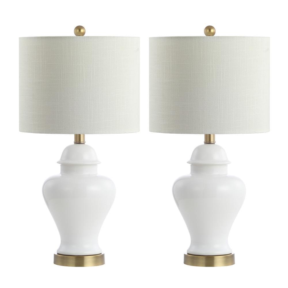 Qin 22 in. Ceramic/Iron Classic Cottage LED Table Lamp Set of 2, White