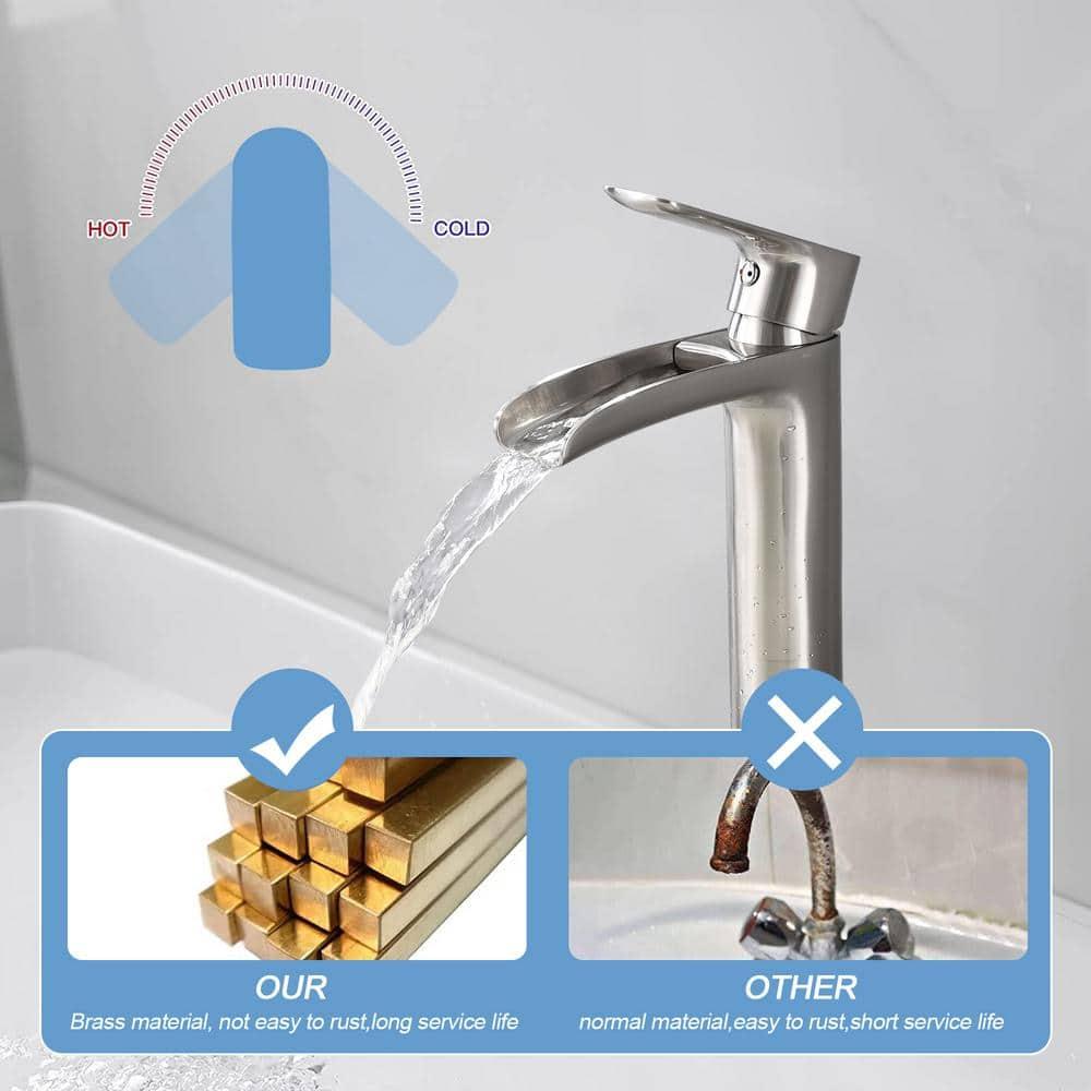 NEWATER Matte Black Tall Bathroom Vessel Sink Faucet, Single Hole Single Handle Waterfall Modern Bathroom Faucet, Vanity Faucet with Water Supply Line