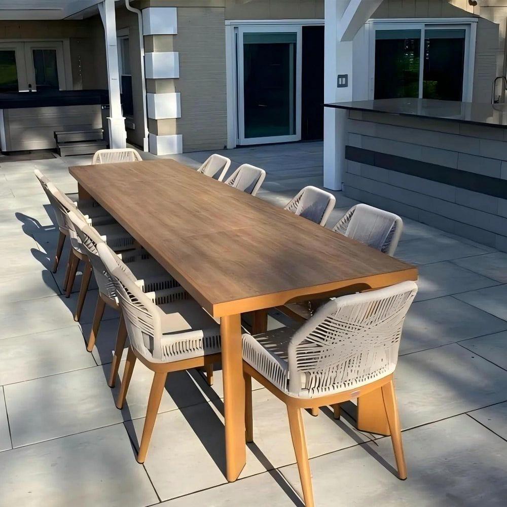 PURPLE LEAF 7 Pieces Patio Dining Set Aluminum Rectangular Table and Wicker Chairs with Cushions for Kitchen Porch Garden Modern Outdoor Furniture Sets, Beige and Dark Grey