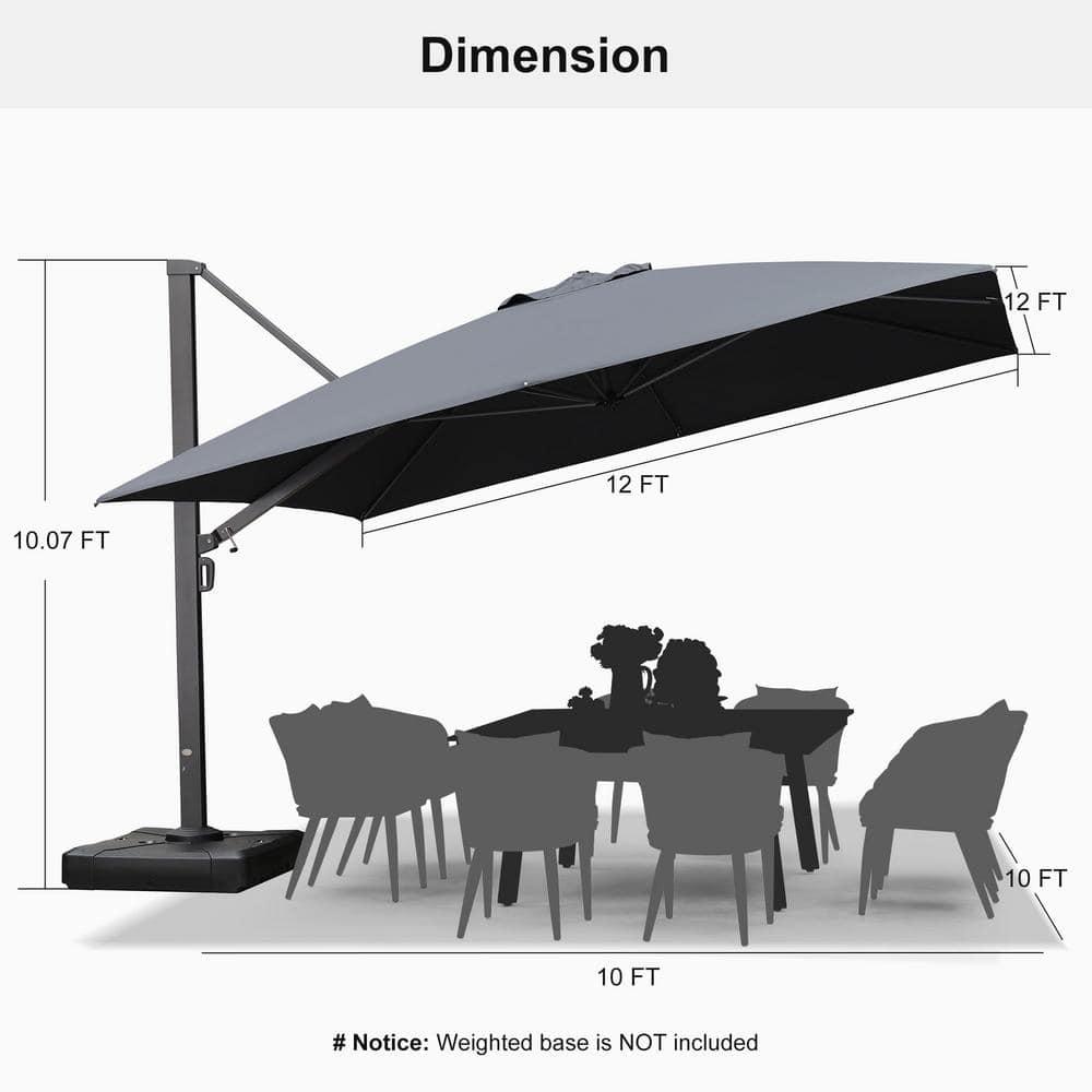 PURPLE LEAF Outdoor Cantilever Umbrellas 12FT Square Large Patio Umbrella Offset Umbrella with 360°Rotation Tilting And Hanging Double Top, Grey