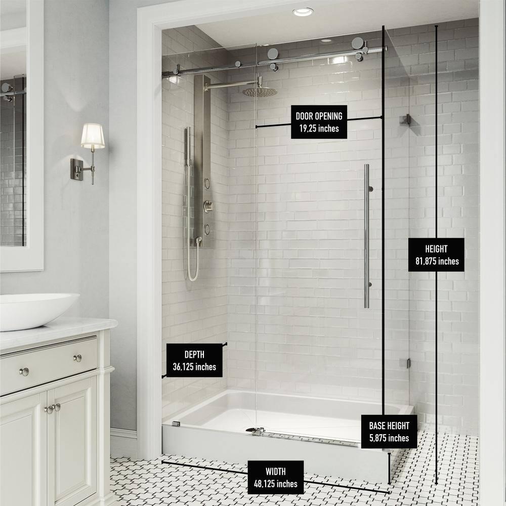 Elan E-class 48" W x 36" D x 82" H Sliding Frameless Shower Enclosure with 3/8" Clear Glass&Base