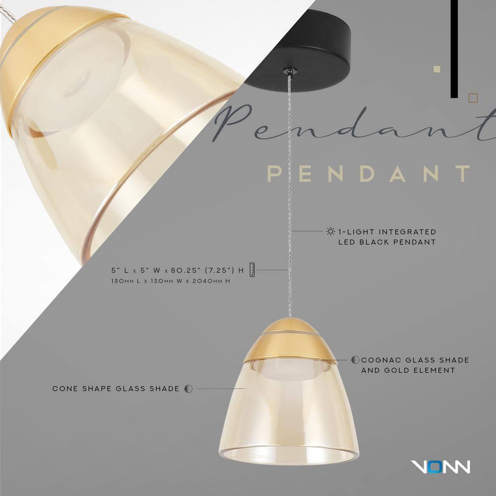 VONN Lighting Roma 5-in 100-277V 1-Light ETL Certified Integrated LED Height Adjustable Pendant Lighting