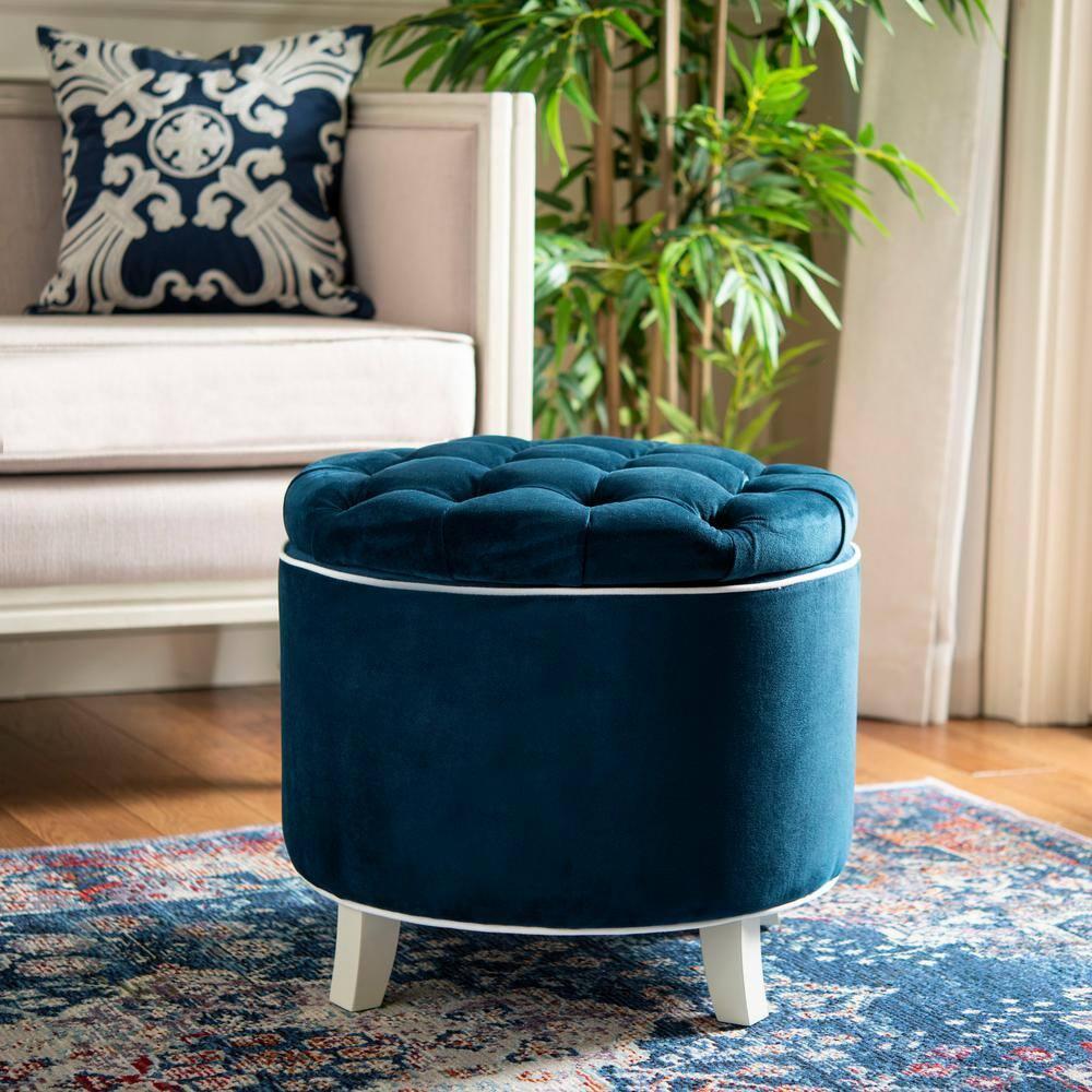 Amelia Tufted Storage Ottoman - Navy - Safavieh