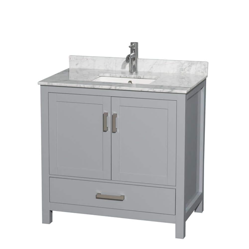 Wyndham Collection Sheffield 36" Freestanding Single Bathroom Vanity with Marble Top