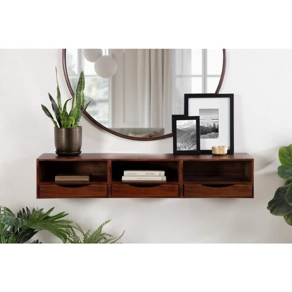 Kate & Laurel All Things Decor 12.5" x 10" x 7" Hutton Floating Wall Shelf with Drawer Walnut Brown: Wood Storage Display