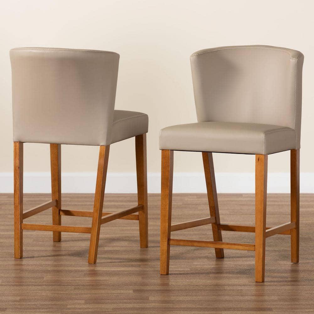 Set of 2 Olivia Wood Faux Leather Pub Counter Height Barstools: Mid-Century Scandinavian Style - Baxton Studio