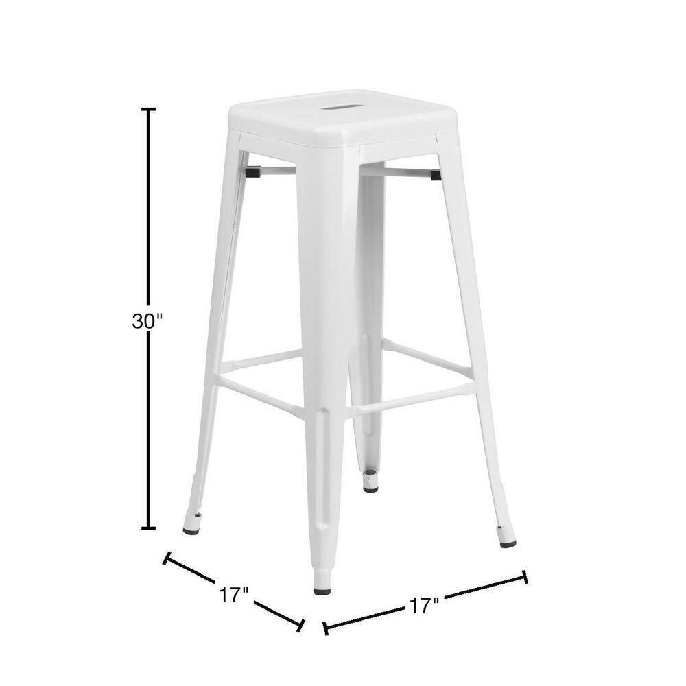 Flash Furniture Commercial Grade 30" High Backless White Metal Indoor-Outdoor Barstool with Square Seat
