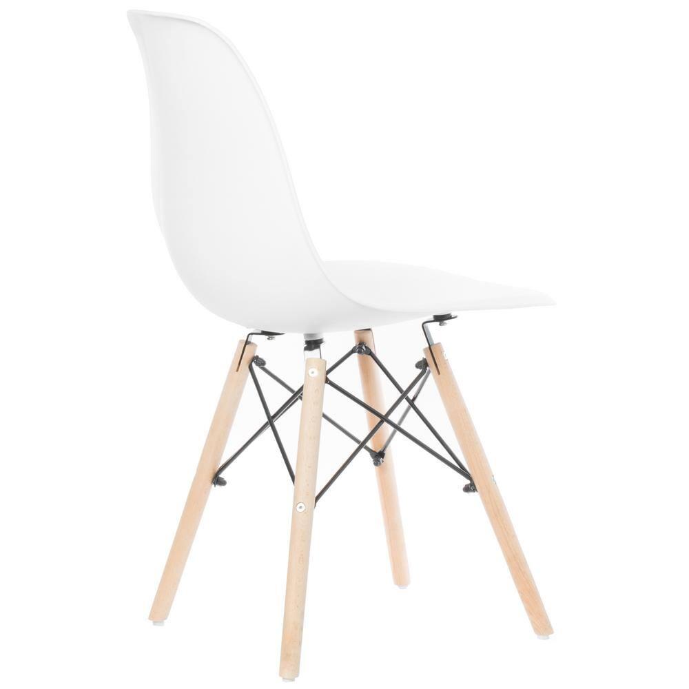 Fabulaxe Mid-Century Modern Style Plastic DSW Shell Dining Chair with Solid Beech Wooden Dowel Eiffel Legs, Set of 4 White