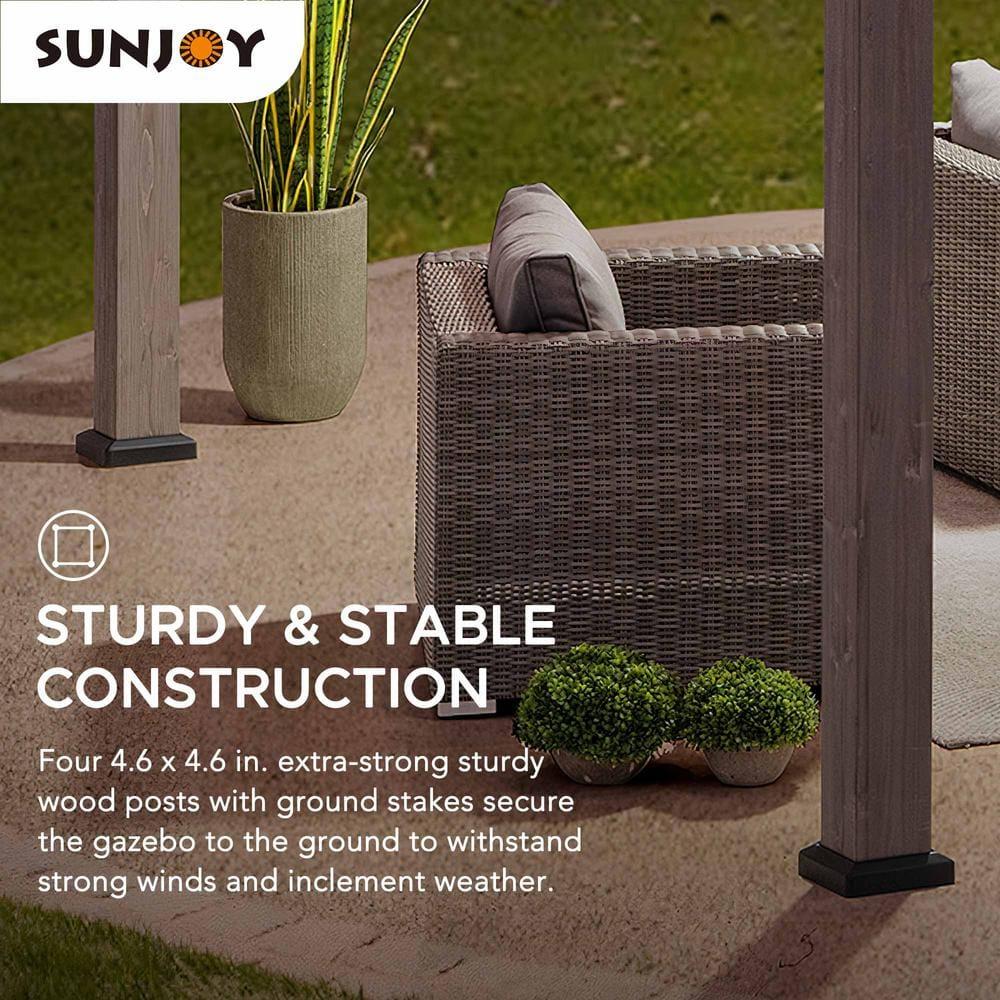 Sunjoy Sunjoy 13 x 15 ft. Wood Gazebo, Outdoor Patio Steel Hardtop Gazebo, Cedar Framed Wooden Gazebo with 2-Tier Metal Roof, Suitable for Patios, Lawn and Backyard