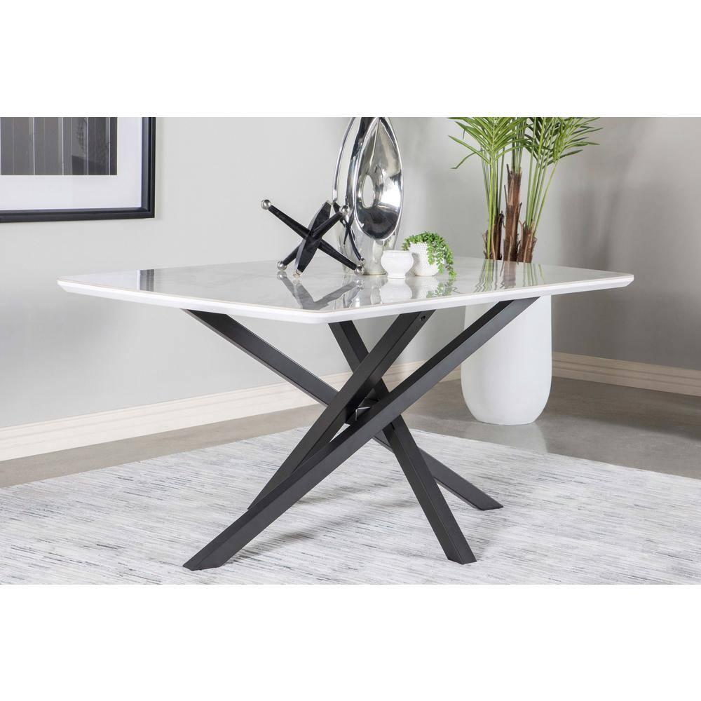 Paulita Rectangular Dining Table White and Gunmetal