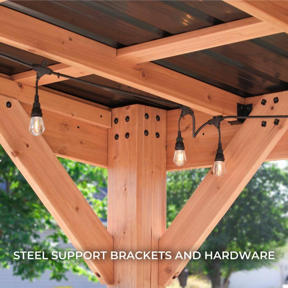 Backyard Discovery Arcadia 24'x12' Cedar Wood Gazebo, Galvanized Steel Roof, PowerPort