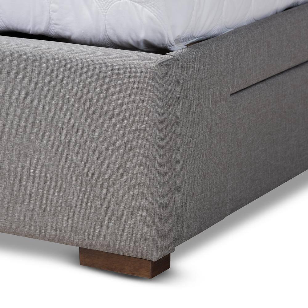 King Leni Bed Frame Gray - Baxton Studio: Storage Drawers, Polyester Upholstery, Foam Padded, Wood Block Feet