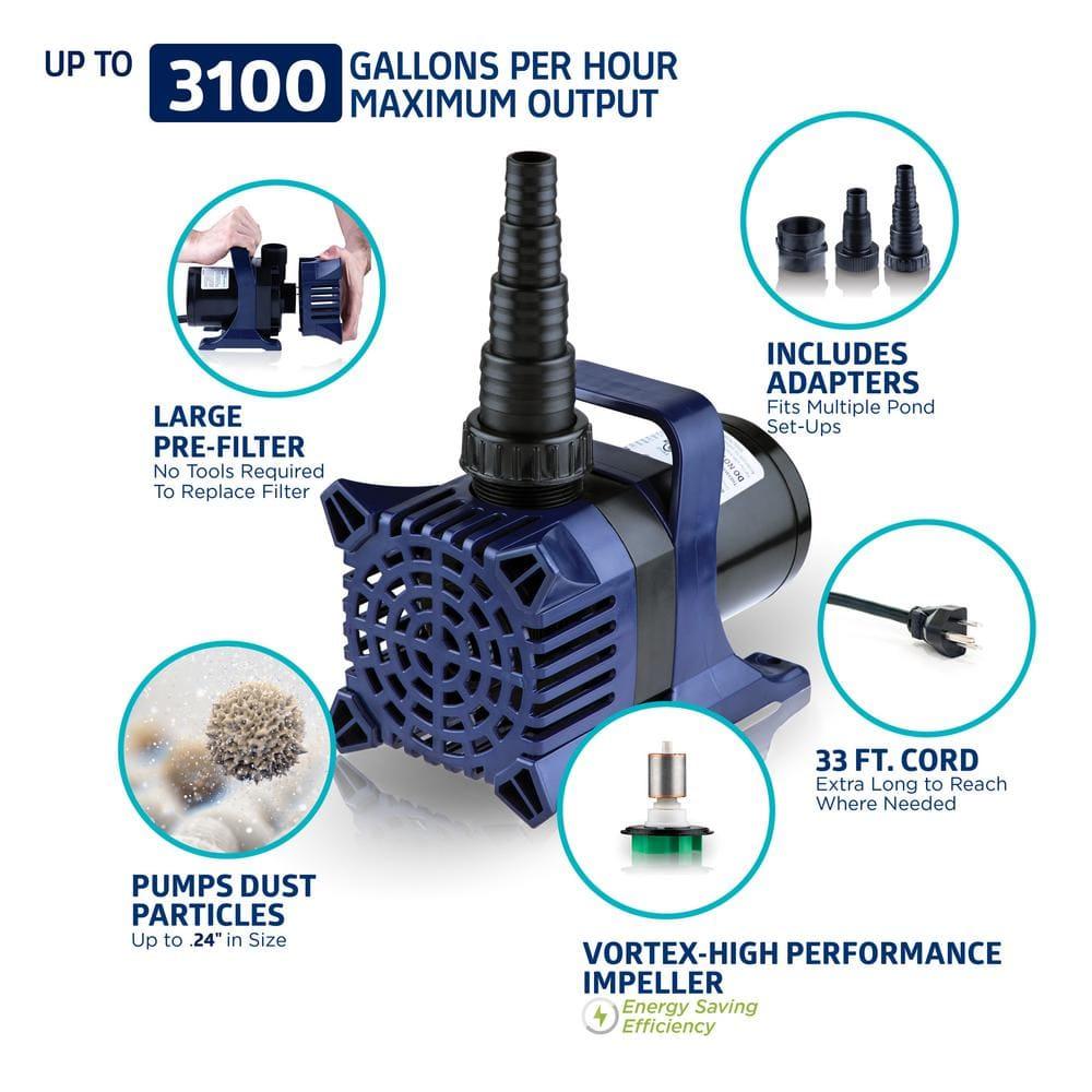 3100GPH Cyclone Pump with 33' Cord - Blue - Alpine Corporation: Submersible, Ceramic Shaft, Vortex Impeller