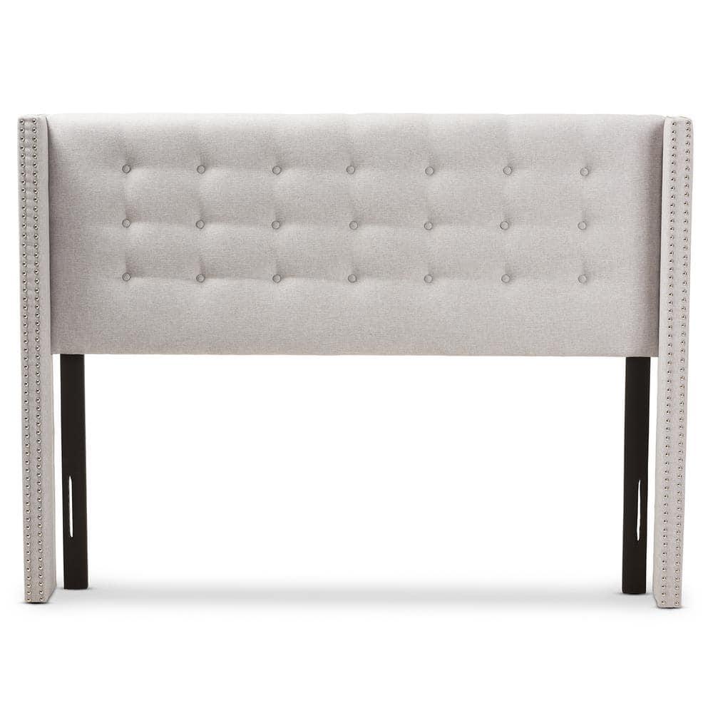 King Ginaro Modern Tufted Nail Head Winged Headboard Gray - Baxton Studio: Upholstered, Contemporary Design