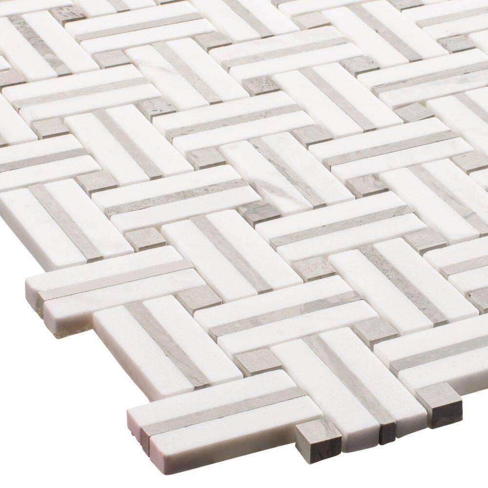 SAMPLE-Fabrique Muslin Grey 12" x 12" Stone Subway Basketweave Mosaic Tile