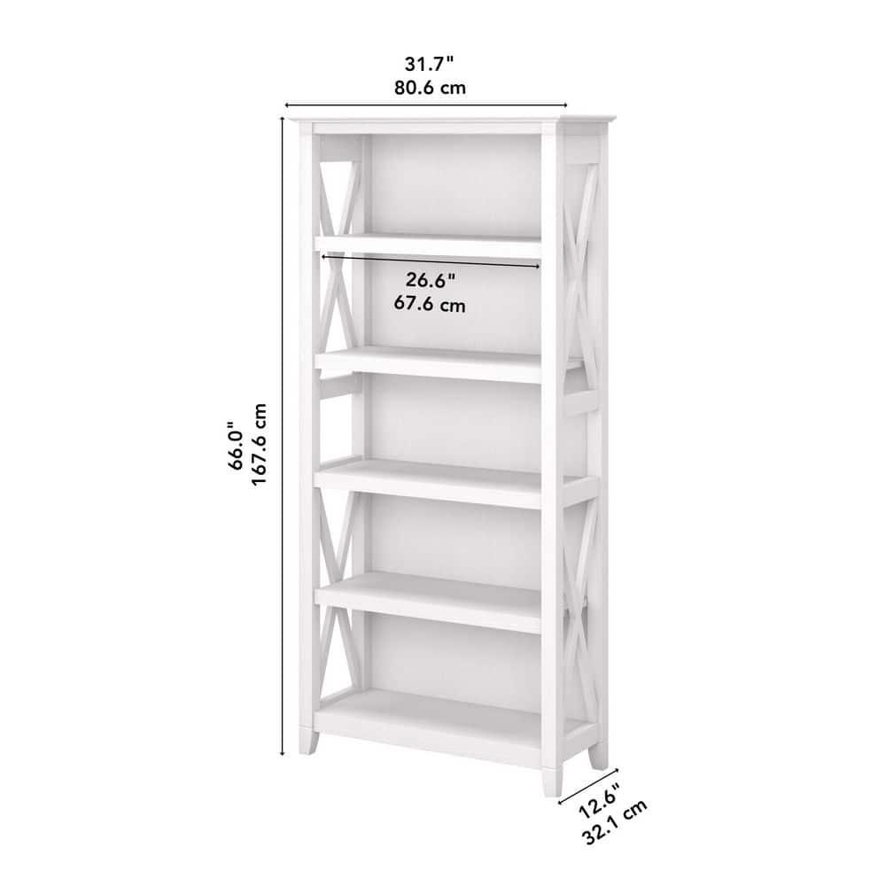 65.98" 5 Shelf Key West Bookshelf Pure White Oak - Bush Furniture: Wall Attachment, MDF Laminate