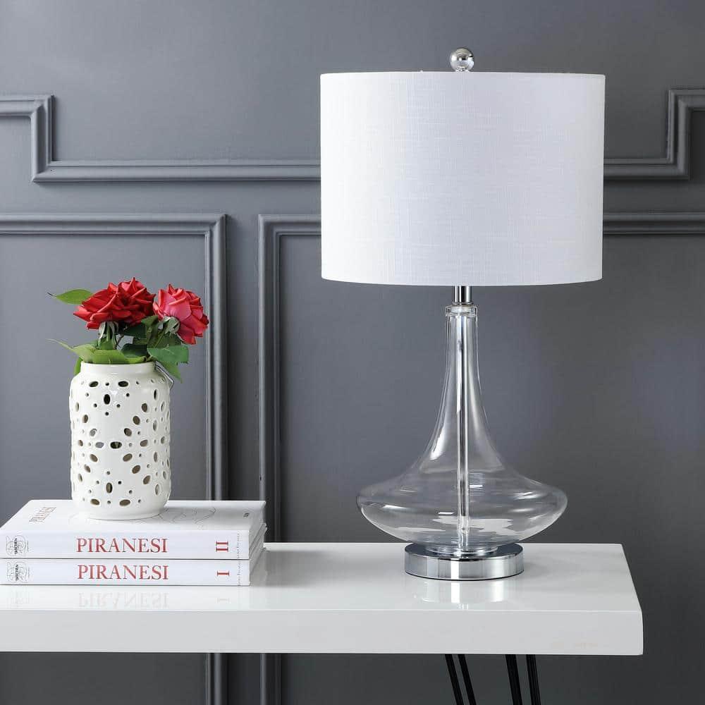 JONATHAN Y Cecile 25.5" Glass Teardrop LED Table Lamp, Clear/Chrome (Set of 2)