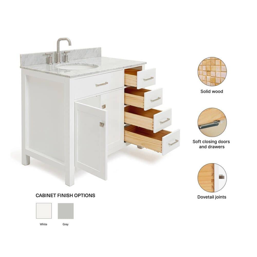 Ariel H036slcqrvo Bristol 36" Free Standing Single Basin Vanity Set - White