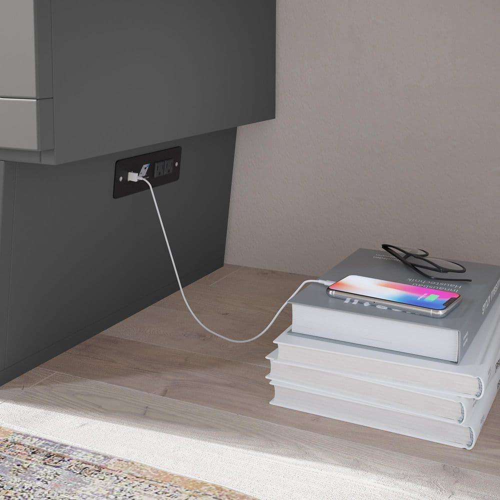 Queen Nantucket Murphy Bed Chest USB Turbo Charger Gray - AFI: Space-Saving, Built-In Charging, No Box Spring Required