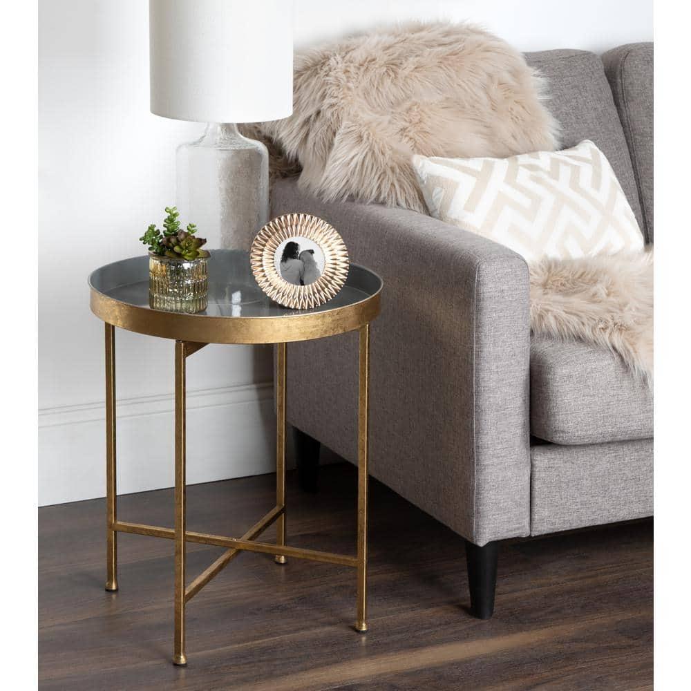 Kate and Laurel Celia Round Metal Side Table, 18.25x18.25x22, Gold and Gray