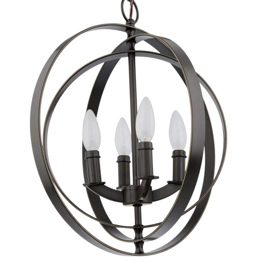 Progress Lighting Equinox 4-Light Foyer Pendant, Steel, Antique Bronze, No Shade