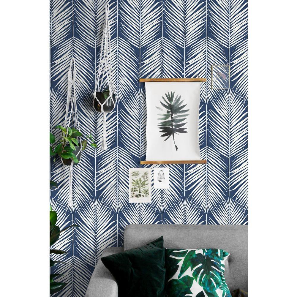 NextWall Coastal Blue Palm Silhouette Peel and Stick Wallpaper