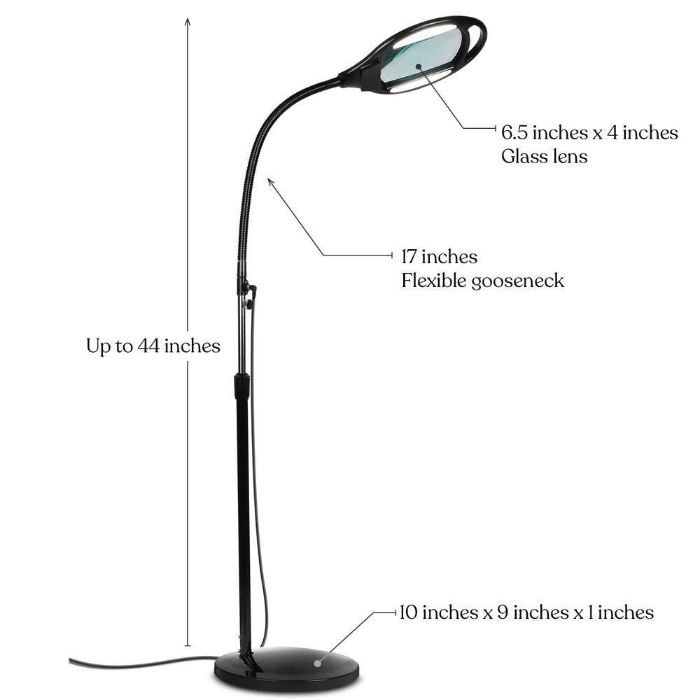 Brightech Pro 44 in. Industrial 2.25X Magnifying LED Floor Lamp with Adjustable Gooseneck Head