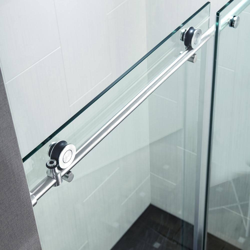 WoodBridge Frameless Single Sliding Shower Doors, 56-60" W X 62" H With 5/16" Clear Tempered Glass And Explosion-Proof Film MSDF6062-C
