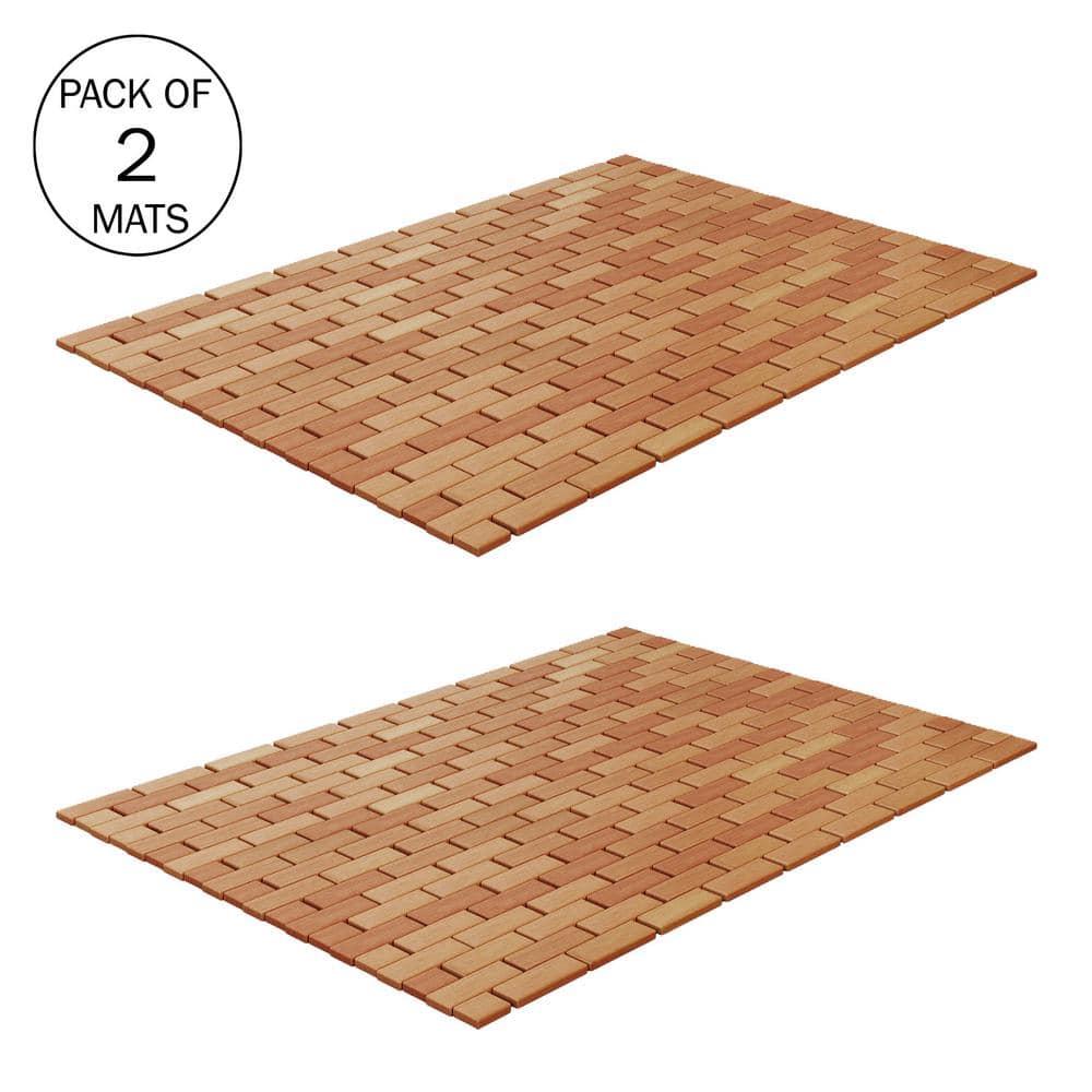 Bamboo Bath Mat Set – 2-Pack Non-Slip Wooden Bath Mats with Slatted Design for Indoor/Outdoor Bathtub, Shower, Sauna, Pool, or Hot Tub by Lavish Home