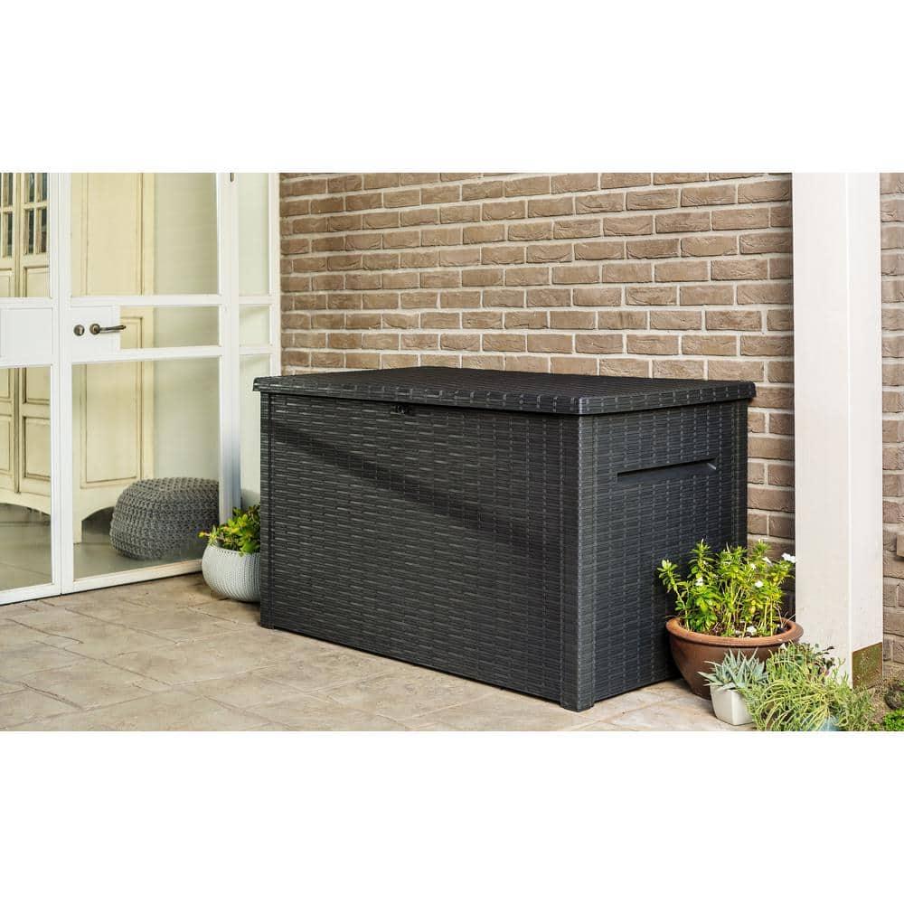 Java 230Gal Oversized Wicker-Resin Deck Box with Lockable Lid - Brown