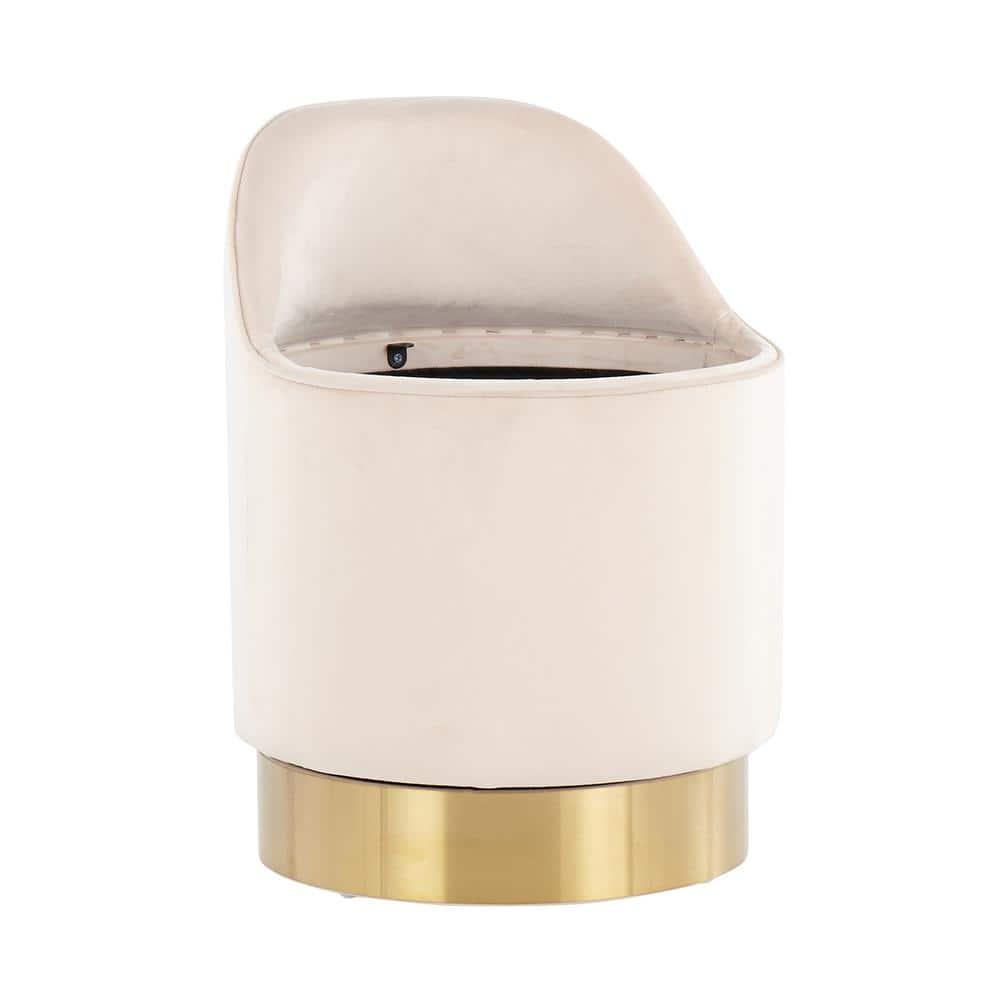 LumiSource Gold Steel, Cream Velvet Marla Vanity Stool