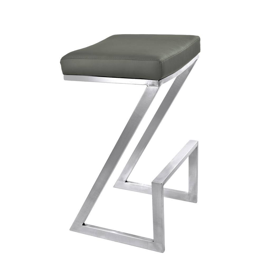 Armen Living Atlantis Backless Barstool, Brushed Stainless Steel Finish with PU Upholstery