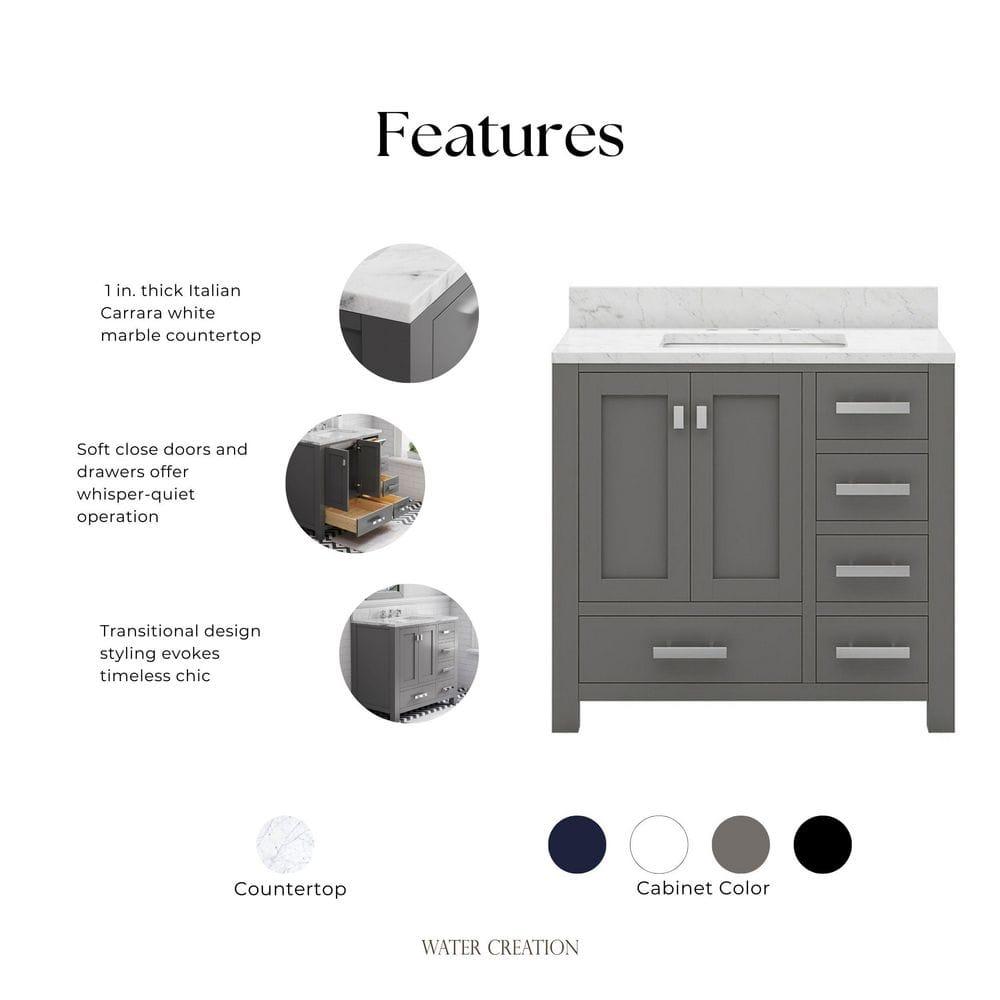 Madison 36 in. W x 21.5 in. D x 34 in. H Single Sink Bath Vanity in Cashmere Grey with Carrara White Marble Top