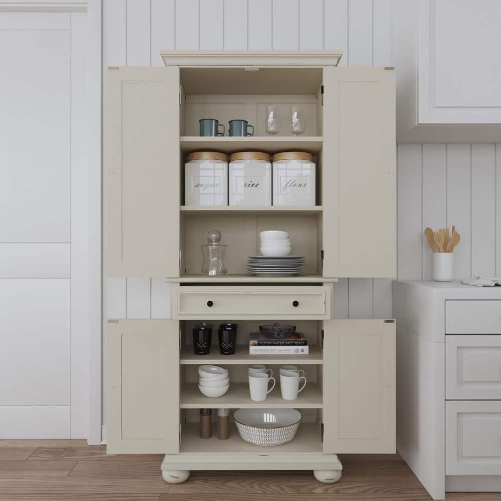 Home Styles Dover Kitchen Pantry White : Hardwood Construction, 4-Door Design, Adjustable Shelves, 1 Drawer