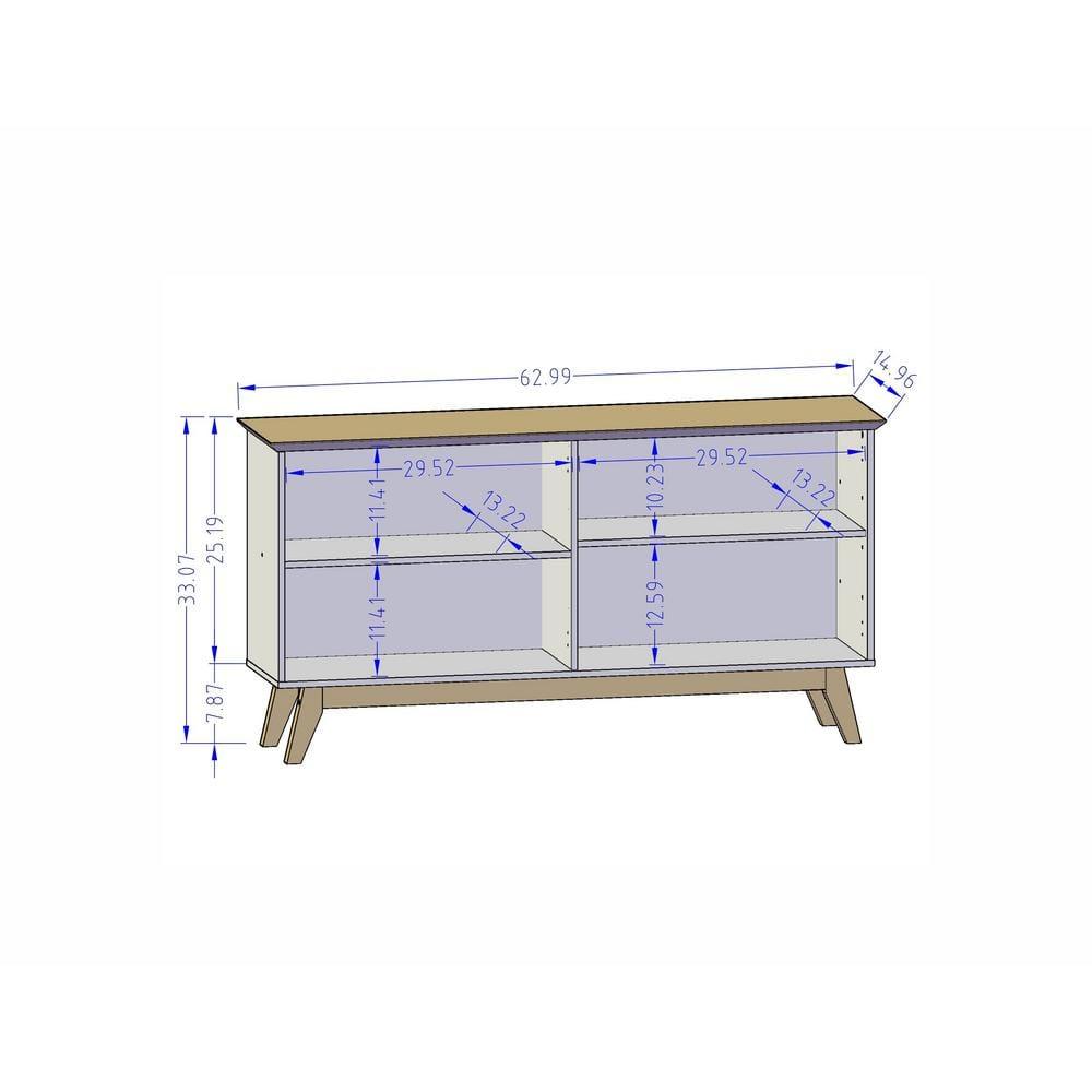 62.99" Yonkers Sideboard White - Manhattan Comfort: Mid-Century Buffet, Storage Console with 4 Doors & Fixed Shelves