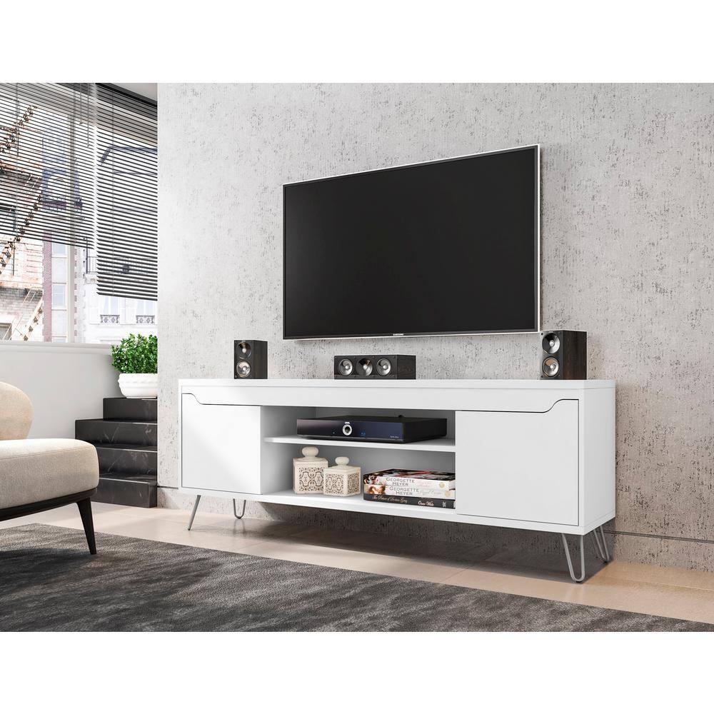 Baxter TV Stand for TVs up to 60" White - Manhattan Comfort: Mid-Century Modern Media Console with Cable Management